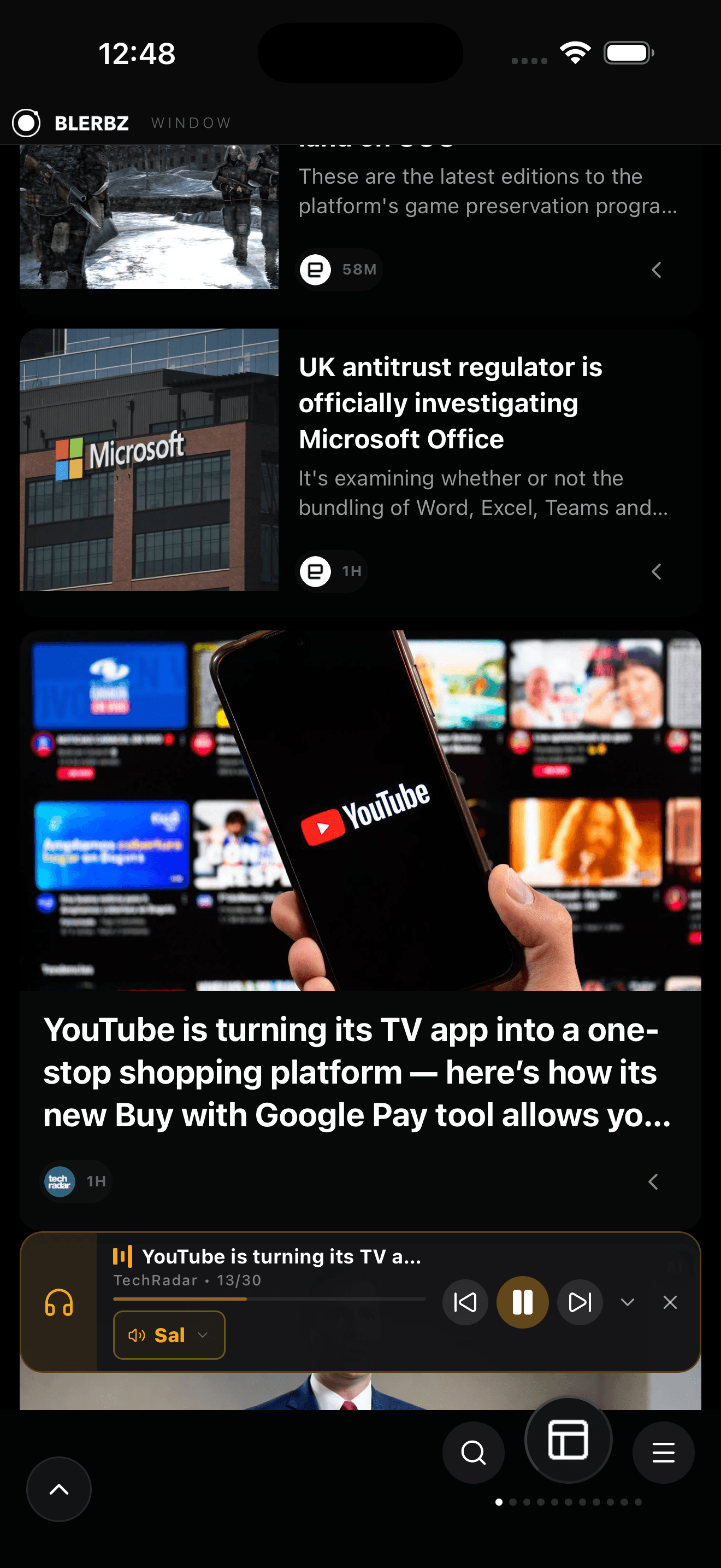 Blerbz app — Window news feed